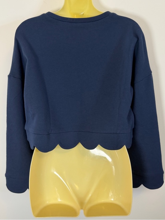 English Factory Scalloped Hem Navy Cropped Sweatshirt - Picture 4 of 6